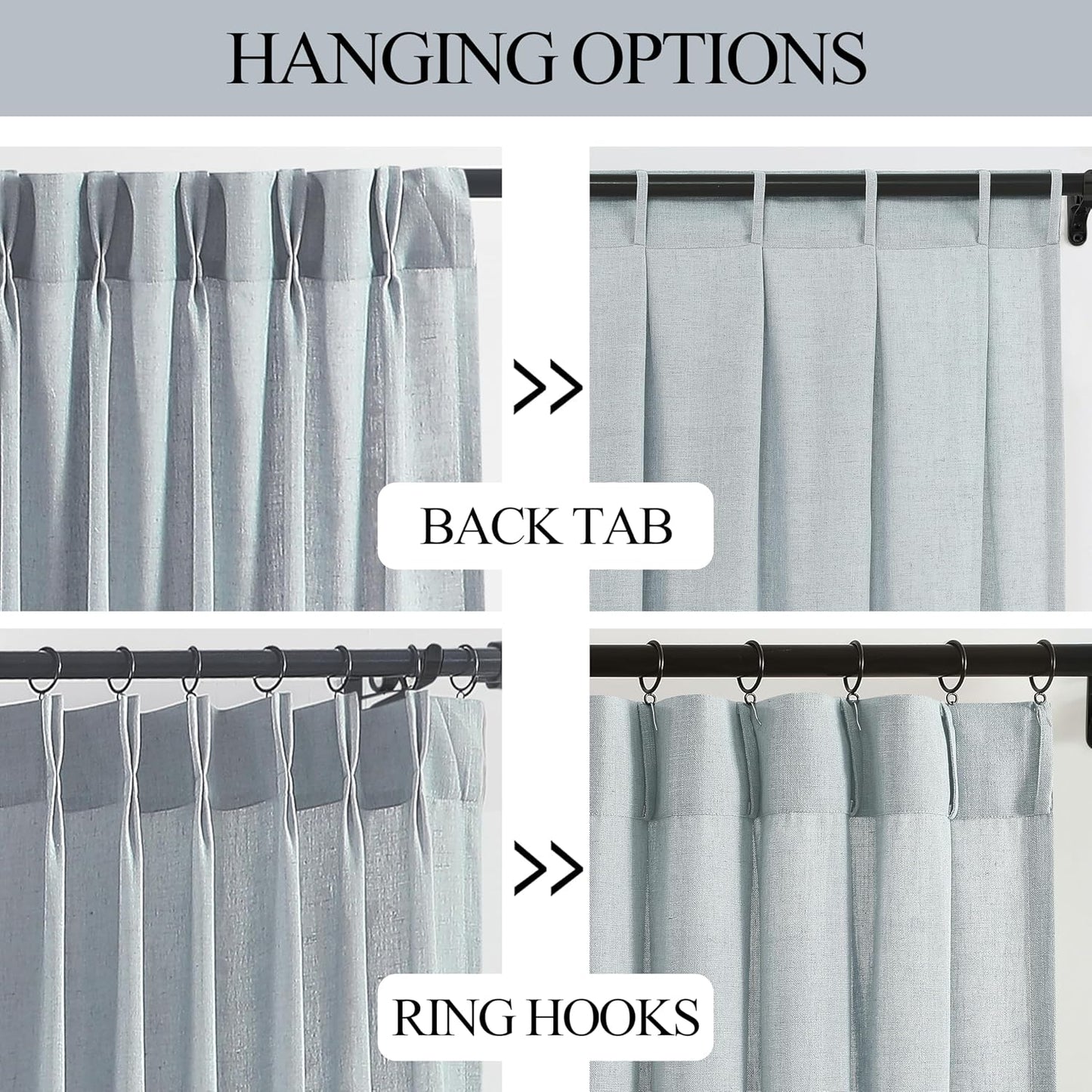 Vision Home Blue Fog Pinch Pleated Semi Sheer Curtains Textured Linen Blended Light Filtering Window Curtains 102 inch for Living Room Bedroom Pinch Pleat Drapes with Hooks 2 Panels 40" Wx102 L