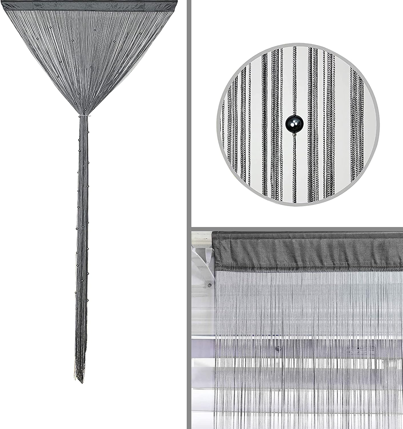 Beaded Curtain Beads Door String Curtains Ideal for Living Room Decor Wall Hanging Fringe Doorway Divider Bedroom Backdrop Hippie Window Closet Privacy Rod Pocket Dense (100x200cm,Grey)