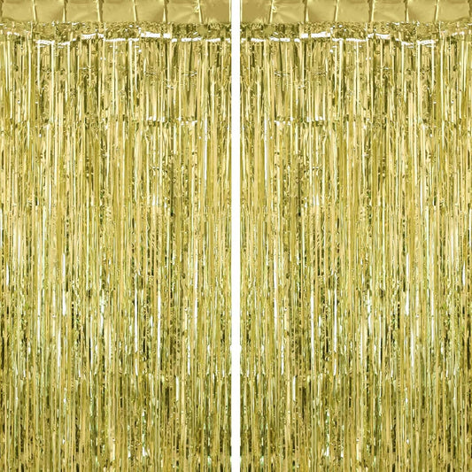 2 Pack Light Green Fringe Curtains Foil Shiny Fringe Backdrop Tinsel Door Streamers Foil Curtains for Birthday Wedding Engagement Bridal Shower Celebration Party Decorations Large