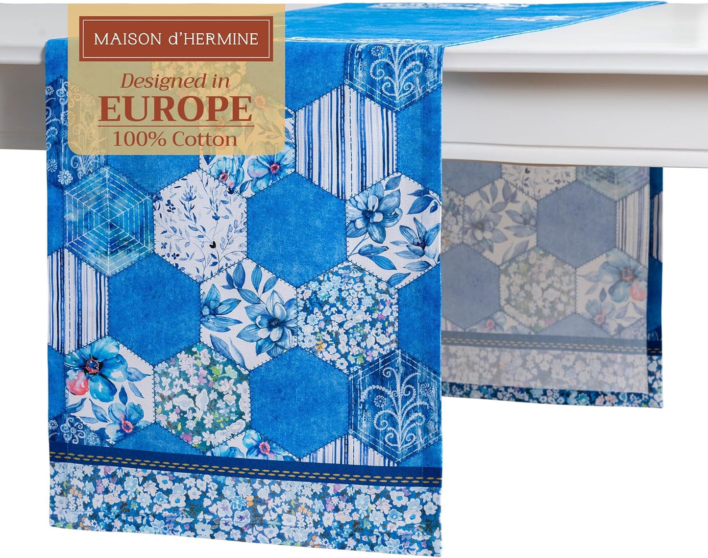 Maison d' Hermine Table Runner 100% Cotton Single Layer Table Runners 108 inches Long Decorative for Home Kitchen Dining Party Wedding Bridal Shower Spring Summer (Summer Blues, 14.50" x 108")