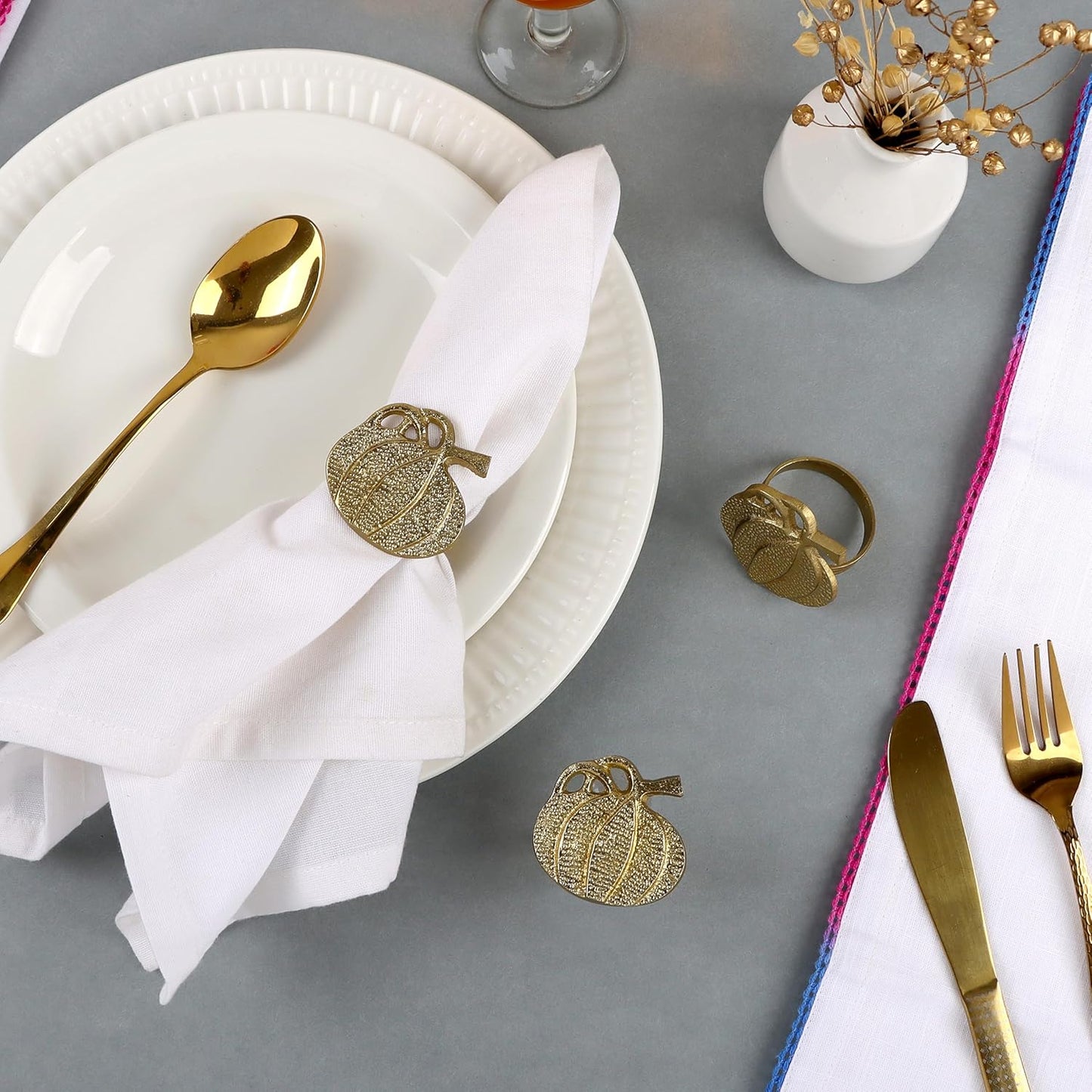 Set of 12 Decorative Metal Napkin Rings - Antique Copper Pineapple Lightweight Napkin Rings - Table Accents for Elegant Dining, Weddings & Everyday Celebrations (Gold)- ALPHA Living HOME