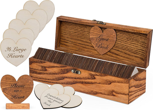 Jecor Wedding Guest Book Alternative with Sign - Guest Book Wedding Reception - Sign in Guest Book Alternatives - Rustic Wedding Decorations - Wedding Book - 98 Large Hearts & 2 Hearts Signs - Rustic