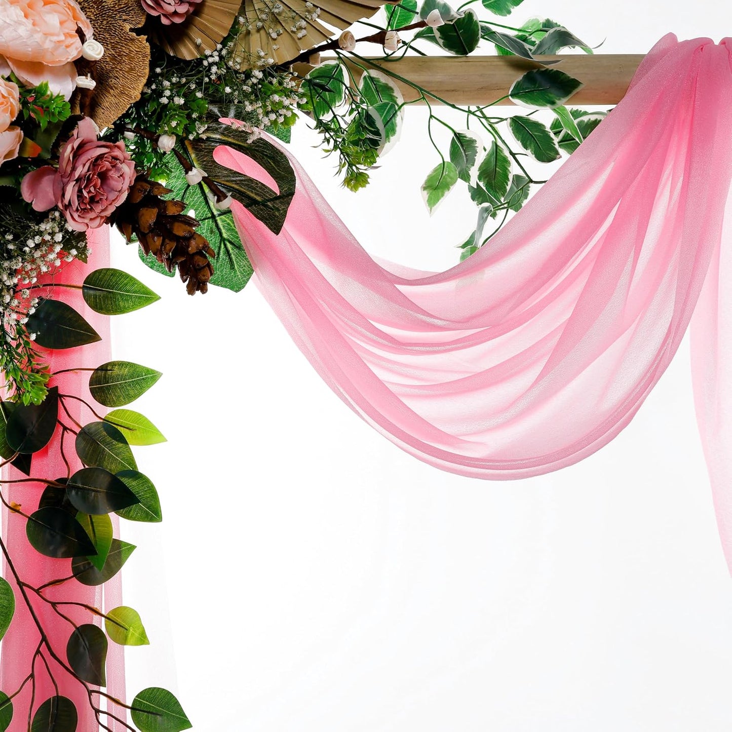 VDS Pack of 2 Panel (30 Inch X 20 Feet) Wedding Arch Draping Fabric Sheer Chiffon Fabric Drapery for Wedding Ceremony Reception Swag Backdrop Canopy Chuppah ARBO Altars Decoration (Coral)