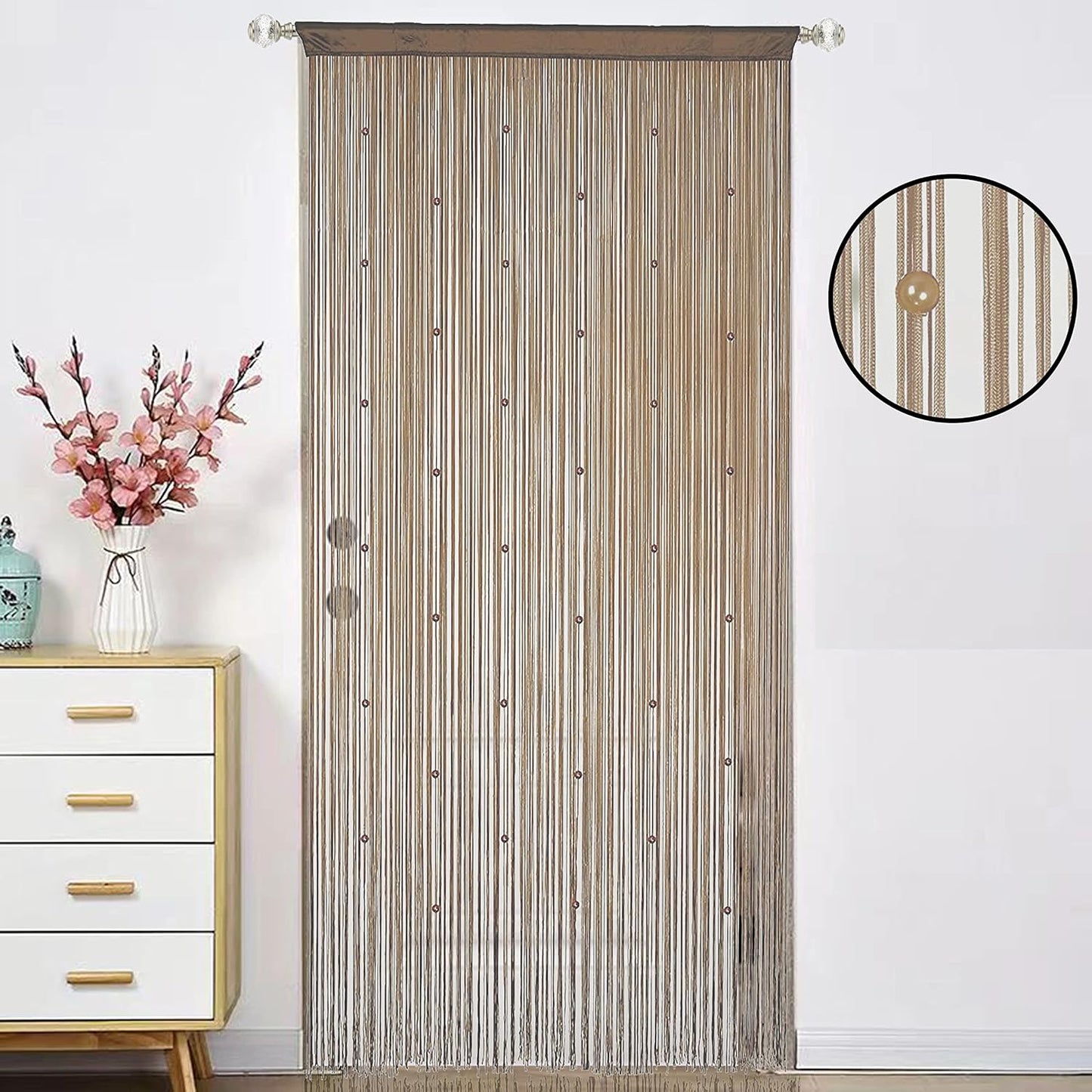 Beaded Doorway Curtain Door Beads Dense String Curtains Fringe Hippie Perfect for Wall Hanging Decor Room Divider Privacy Doors Window Closet Doorways Decorations (100x280cm,Ecru)