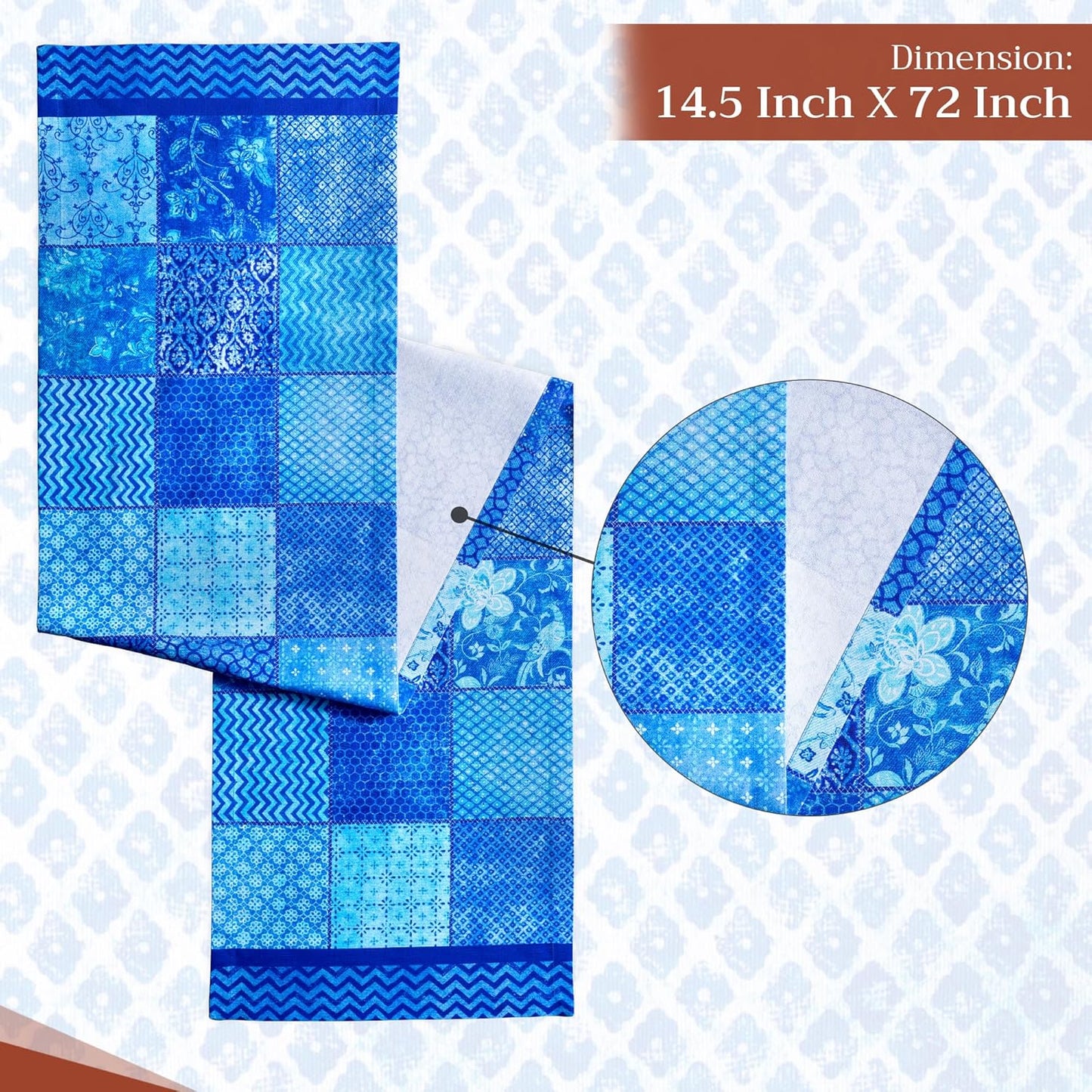 Maison d' Hermine Table Runner 100% Cotton Single Layer Table Runners 72 inches Long Decorative for Kitchen Dining Party Baby Shower Wedding Bridal Shower Spring Summer (Indigo Love, 14.50" x 72")