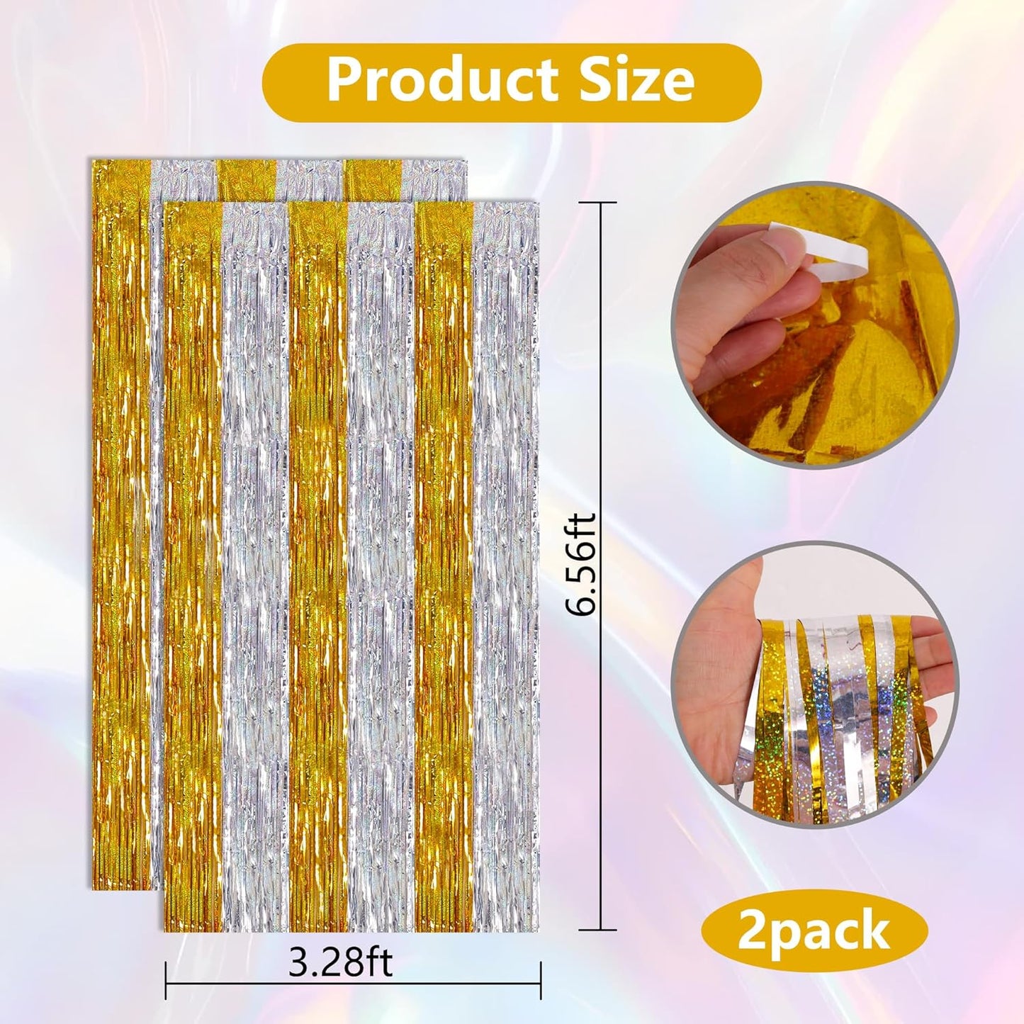 BEISHIDA Gold Silver Door Streamers Backdrop Foil Fringe Tinsel Party Streamers Curtains Photo Backdrop - 2Pcs for Birthday Graduation Bachelorette Party Decoations