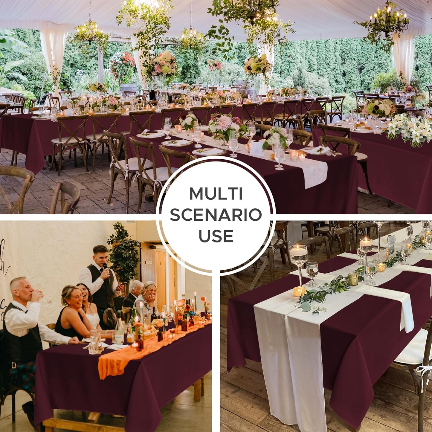 Fitable 8 Pack Table Cloth Rectangle Table: Stain and Wrinkle Resistant Tablecloth Rectangular, Washable Polyester Tablecloths for Wedding Party Dining Banquet Event Catering(Burgundy, 70x108 Inch)