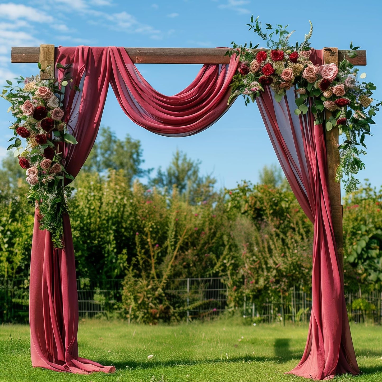 Wedding Arch Draping Fabric 1 Panel 28.7" x 20FT Burgundy Sheer Chiffon Backdrop Drapes for Wedding Ceremony Birthday Party Bridal Shower Outdoor Decoration