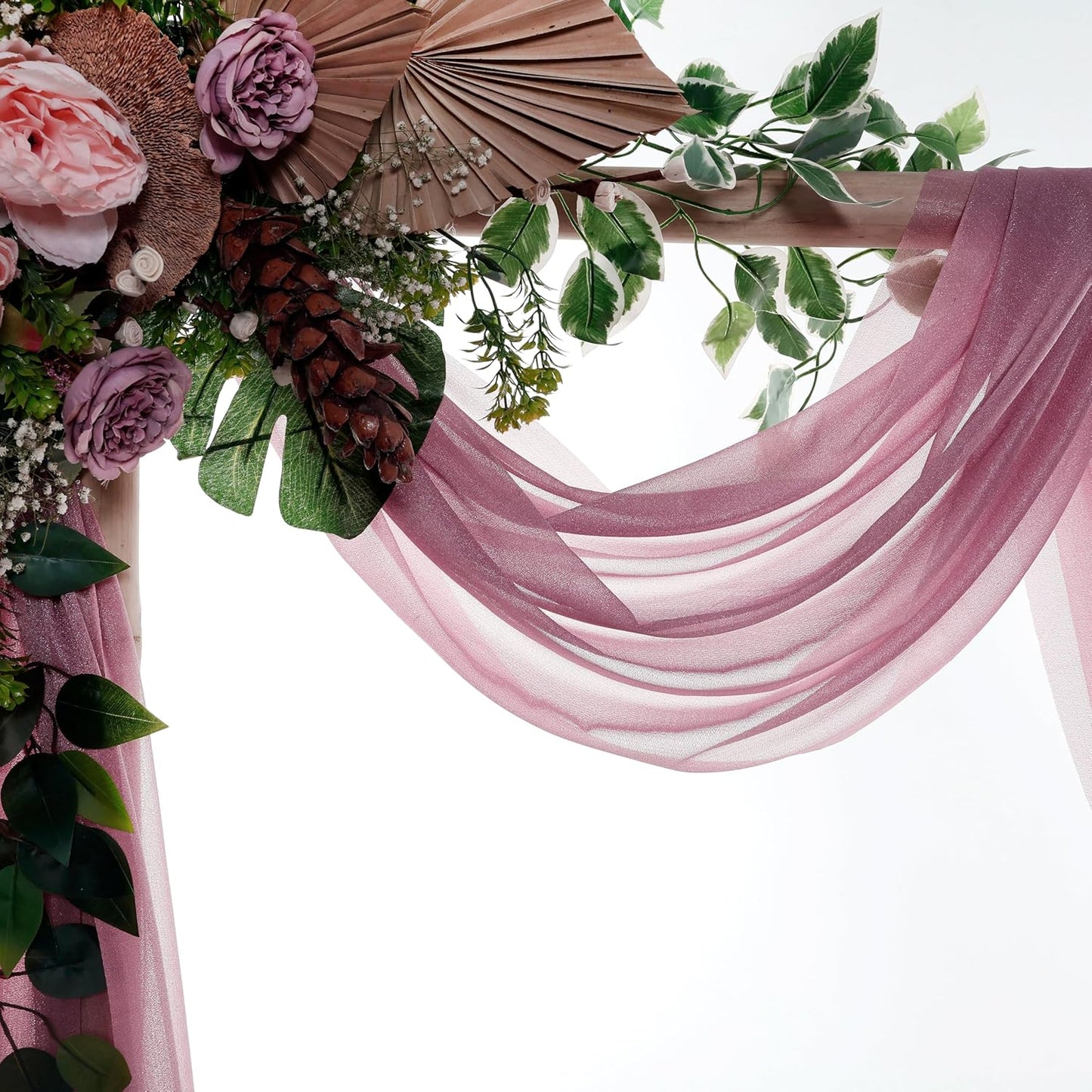 VDS Pack of 2 Panel (30 Inch X 30 Feet) Wedding Arch Draping Fabric Sheer Chiffon Fabric Drapery for Wedding Ceremony Reception Swag Backdrop Canopy Chuppah ARBO Altars Decoration (Mauva)