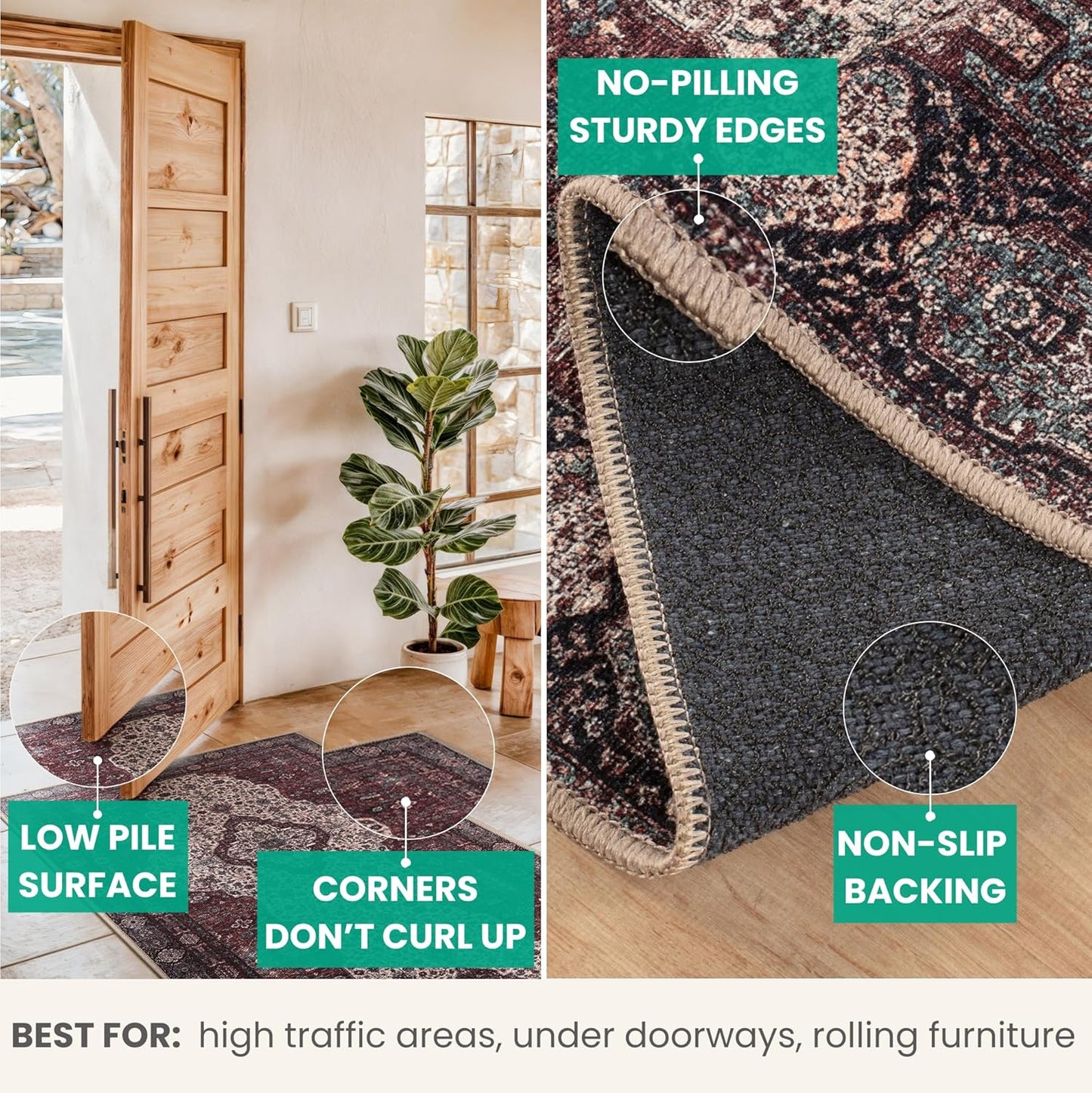 Bloom Rugs Washable Non-Slip 4' x 6' Rug - Red/Green/Cream Traditional Medallion Area Rug for Living Room, Bedroom, Dining Room, and Kitchen - Exact Size: 4' x 6'