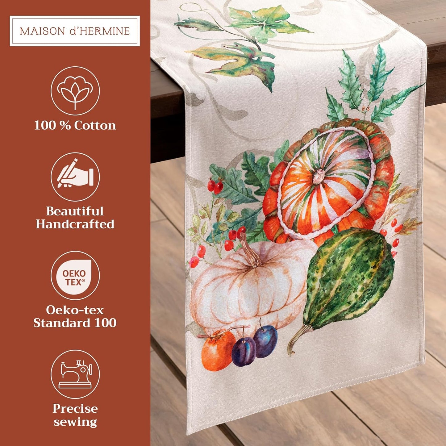 Maison d' Hermine Table Runner 100% Cotton Double Layer Table Runners 108 inches Long for Thanksgiving Christmas Decorations Home Kitchen Dining Party Wedding (Lumina, 14.5" x 108")