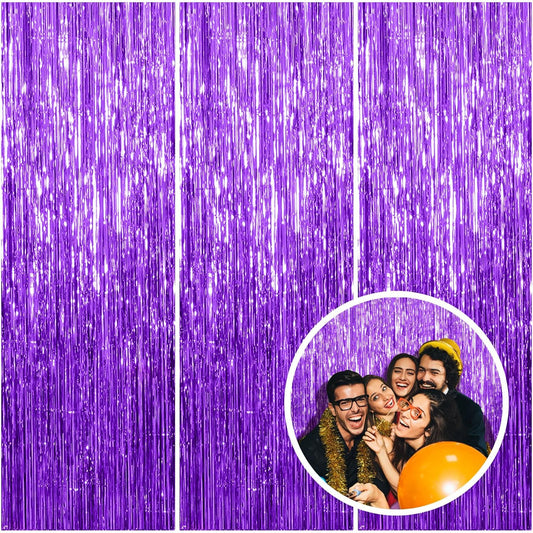 3 Pack Purple Streamers Backdrop Curtain Halloween Party Decorations Purple Tinsel Foil Fringe Backdrop Birthday Graduation Bachelorette Christmas New Year Themed Party Decorations