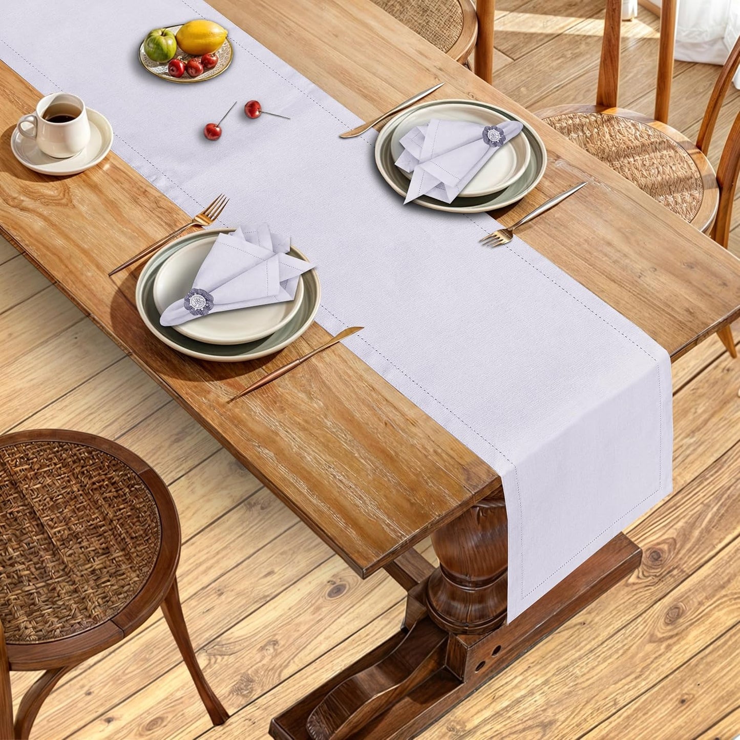 Ruvanti Linen Table Runner 60 Inches, Classic Hemstitch, Washable, Reusable, Non-Slipping, Stain Resistant- Perfect for Parties, Weddings, Dinners, Thanksgiving, Christmas, Indoor use – Lavender Grey