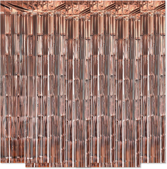5 Pack Brown Fringe Backdrop 3.2ft x 8.2ft Silver Foil Fringe Curtains Party Tinsel Curtain Backdrop Streamers for Birthday Party Decoration Wedding Christmas Decoration (Brown)