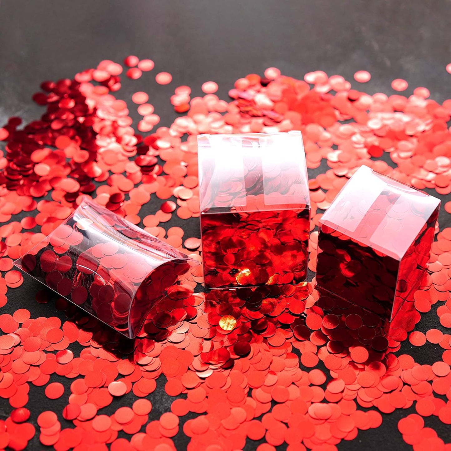 Red Foil Metallic Round Table Scatter Decor - Circle Dots Mylar Confetti for Wedding, Bachelorette, Valentine's, Mother's Day, Baby Shower & Birthday Parties - 60g