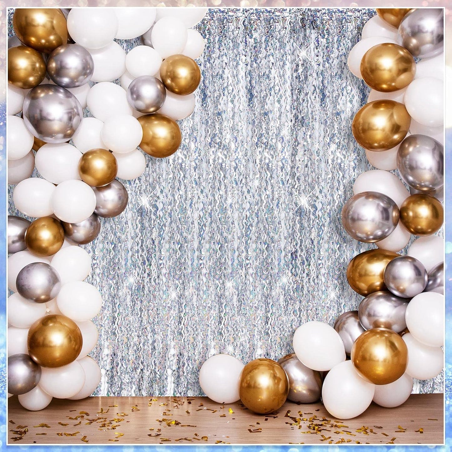 Jutom 6 Pieces 3.3 x 6.6 ft Wavy Tinsel Foil Fringe Curtains Foil Fringe Streamer Backdrop Party Curtain for Sea Mermaid Baby Shower Birthday Party Decoration(Silver)