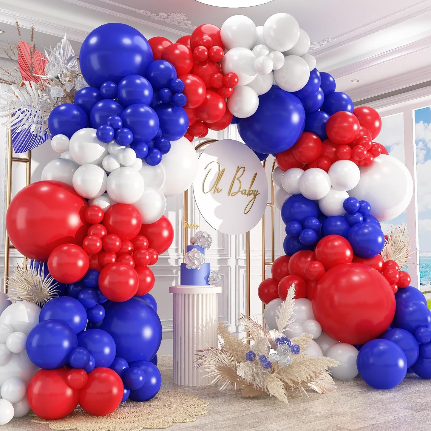 412Pcs Red White and Blue Balloons Garland Arch Kit, 5 10 12 18 inch Red White Blue Balloons for 4th of July Patriotic Decorations Graduation Baseball Birthday Party Decorations