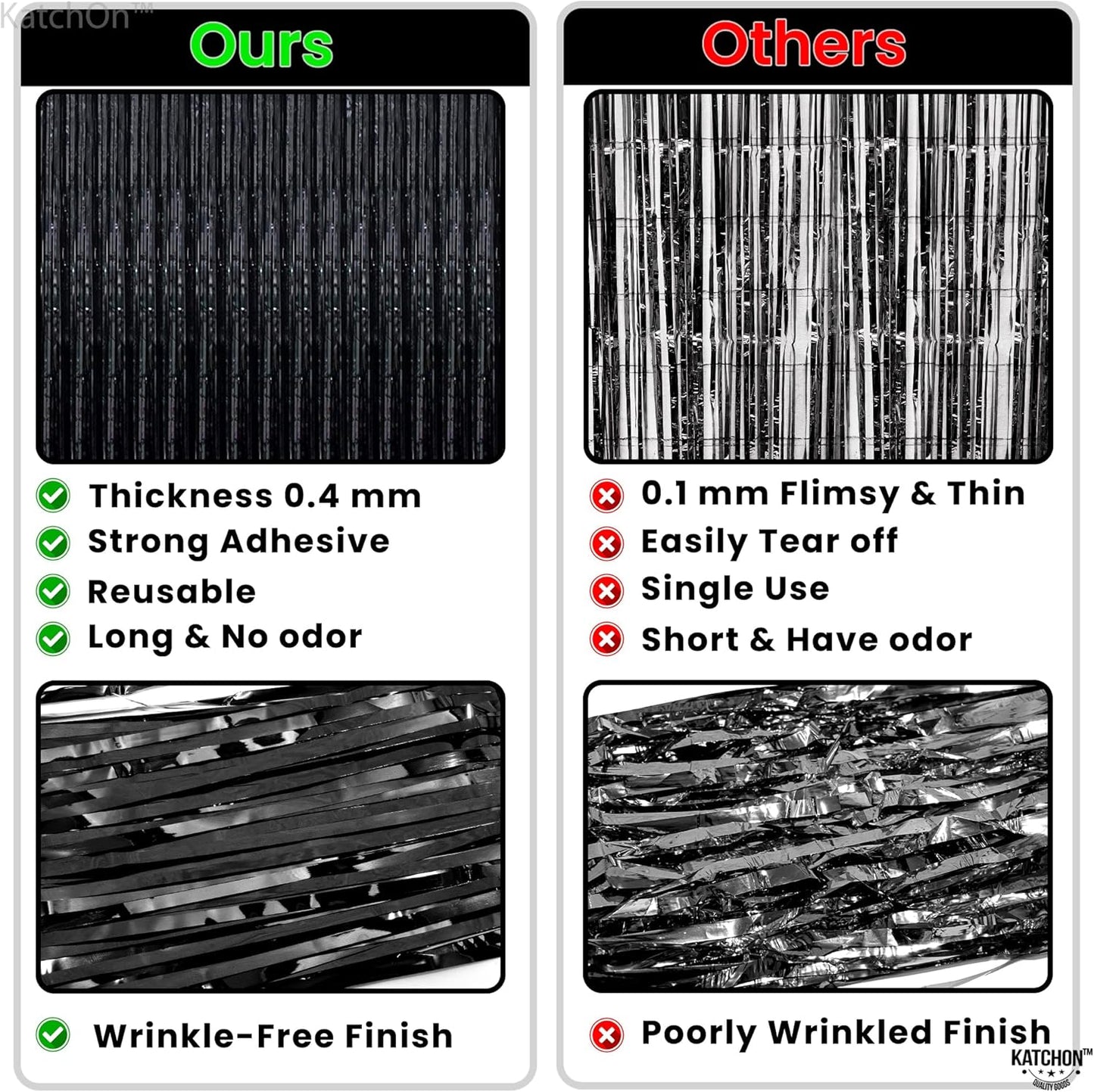 KatchOn Large Black Fringe Backdrop - Pack of 2 | Black Streamers for Halloween Party Decorations | Tinsel Backdrop for Wedding, Anniversary, Engagement, Birthday, Bachelorette Party Decorations