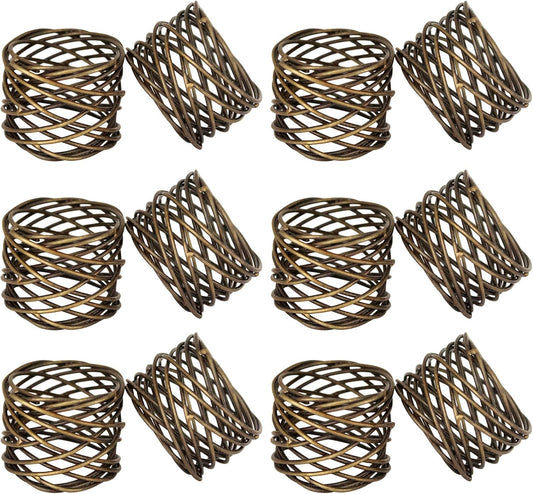 Handmade Round Mesh Napkin Rings Holder for Dinning Table Parties Everyday, Set of 12