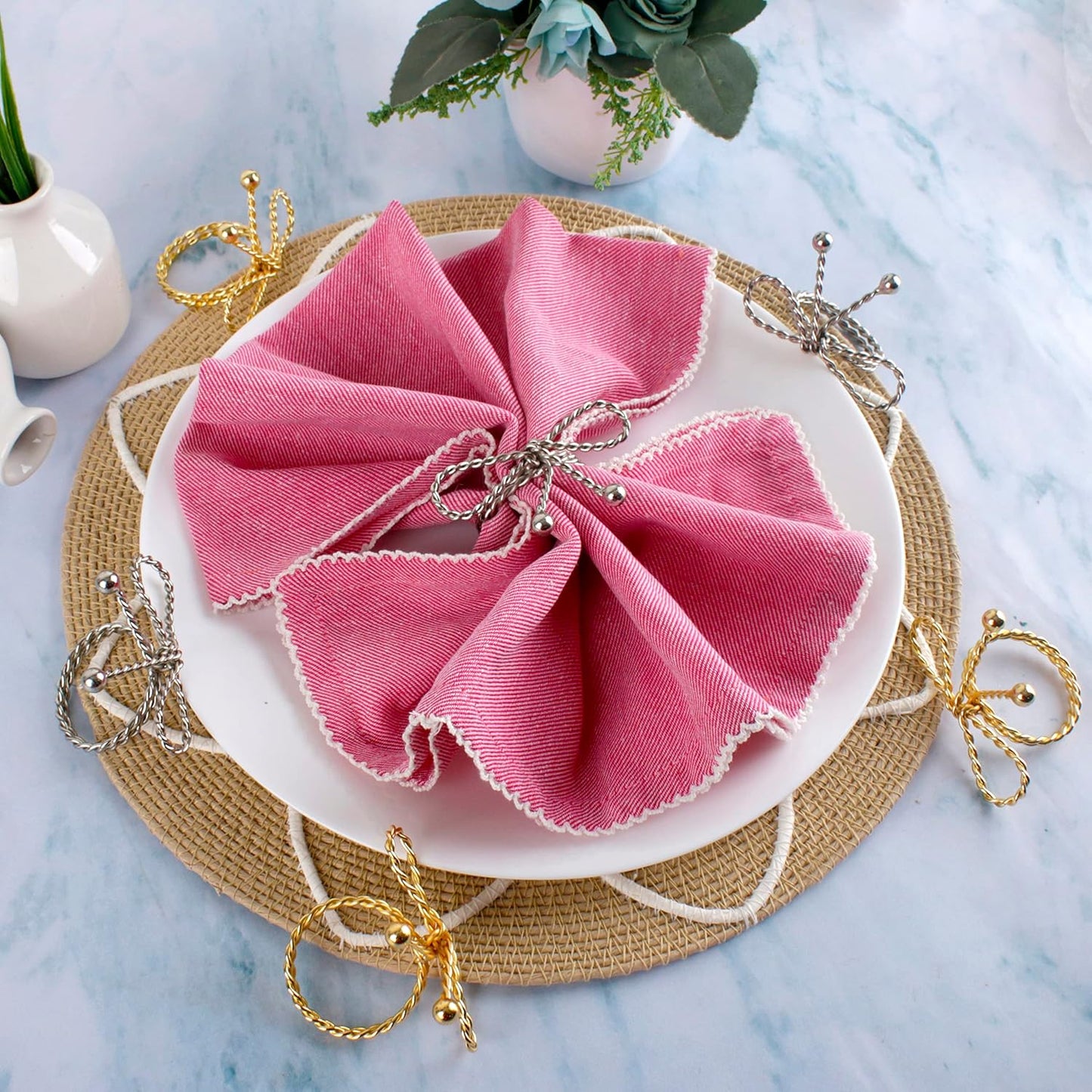 Heavy Duty Metal Napkin Ring Set of 12 - Elegant Napkin Ring with Sturdy Design - Handmade Napkin Holders for Wedding, Dinner, Parties, Dining Room, Family Gathering (Gold & Silver) - CLEENTABLE