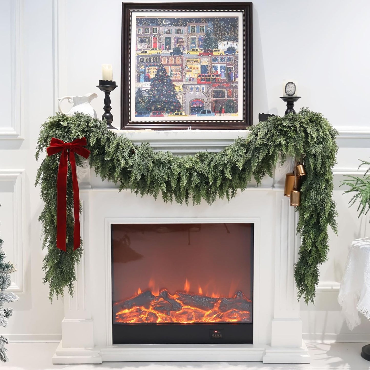 Artificial Cedar Garland for Christmas Decoration - Realistic Winter Greenery Garland for Mantel, Fireplace, Table, Door, Holiday Indoor Outdoor Decor 6FT