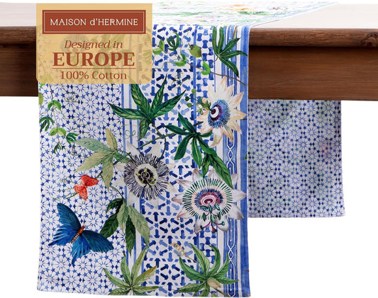 Maison d' Hermine Table runner 100% Cotton Double Layer Table Runners 72 inches long Decorative for Home Kitchen Dining Party Baby Shower Wedding Bridal Shower Spring Summer (Passiflora, 14.50" x 72")