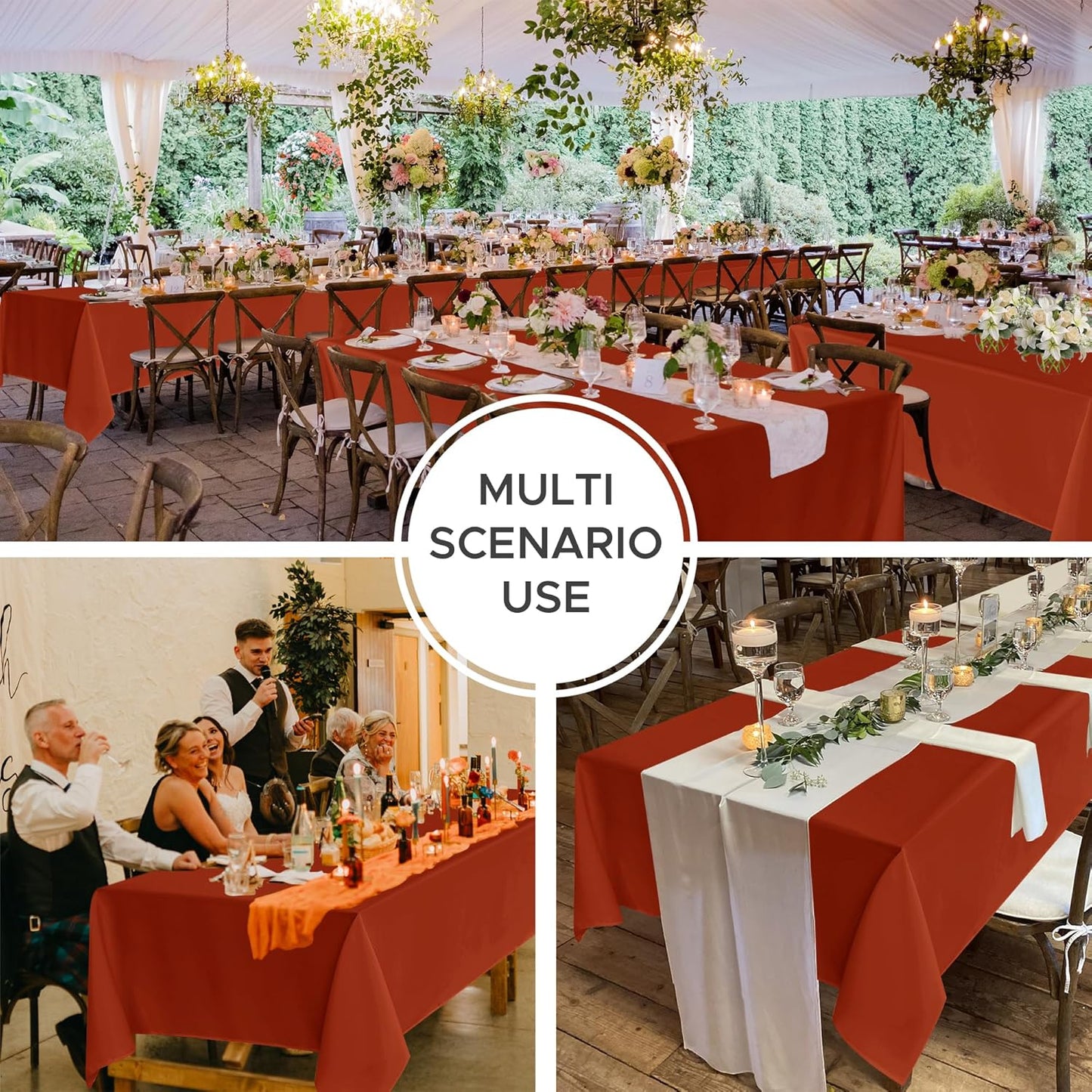 Fitable 8 Pack Rectangle Tablecloths: Stain Resistant Wrinkle Free Fall Table Clothes, Washable Reusable Polyester Table Covers for Wedding Thanksgiving Party Birthday Banquet(Rust, 70x120 inch)