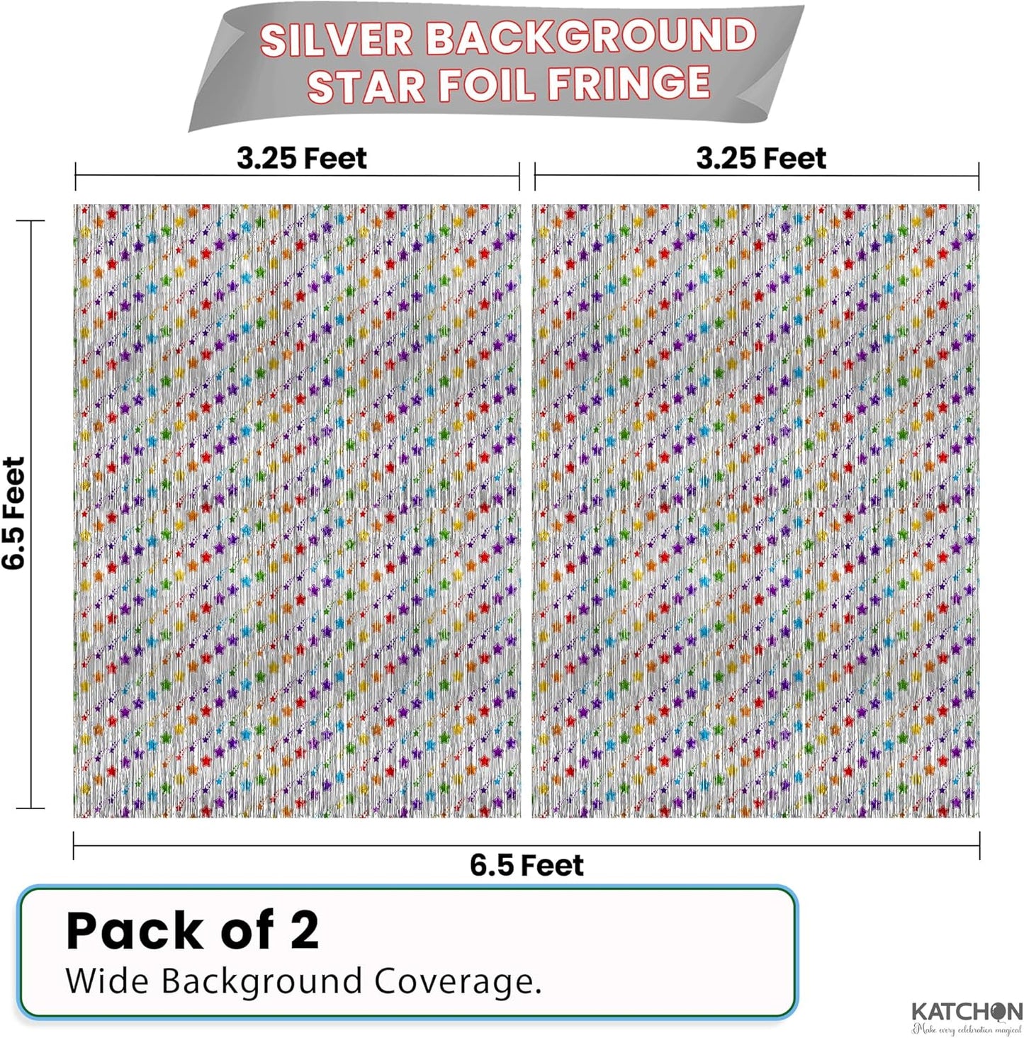 KatchOn, Star Silver Foil Fringe Curtains – Pack of 2 | Silver Fringe Backdrop for Birthday, Labor Day Decorations, Patriotic Decorations | Star Streamers for Unicorn, Rainbow, Space Party Decoration