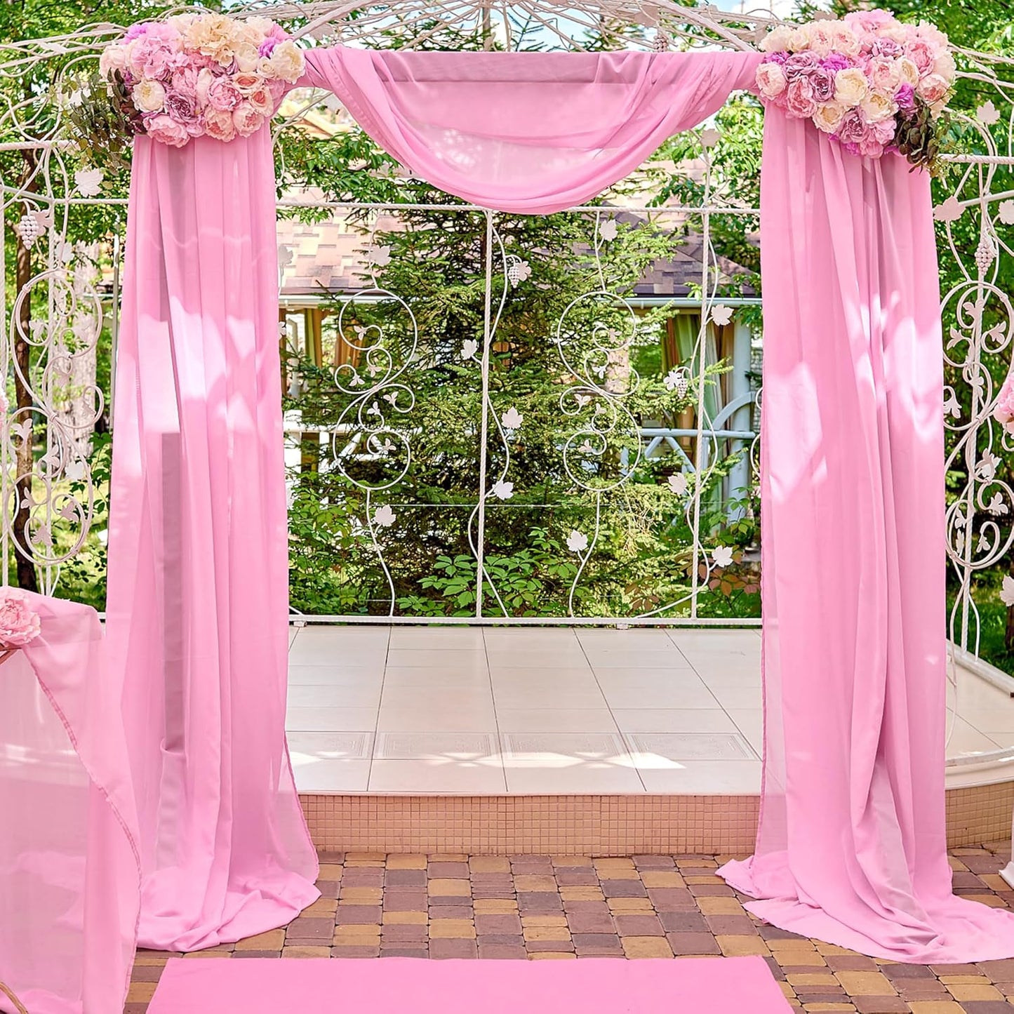 10ft x 10ft Pink Backdrop Curtains, Wrinkle-Free Sheer Chiffon Fabric Photo Backdrop Drapes for Wedding Arch Party Ceremony Stage Photography Decorations