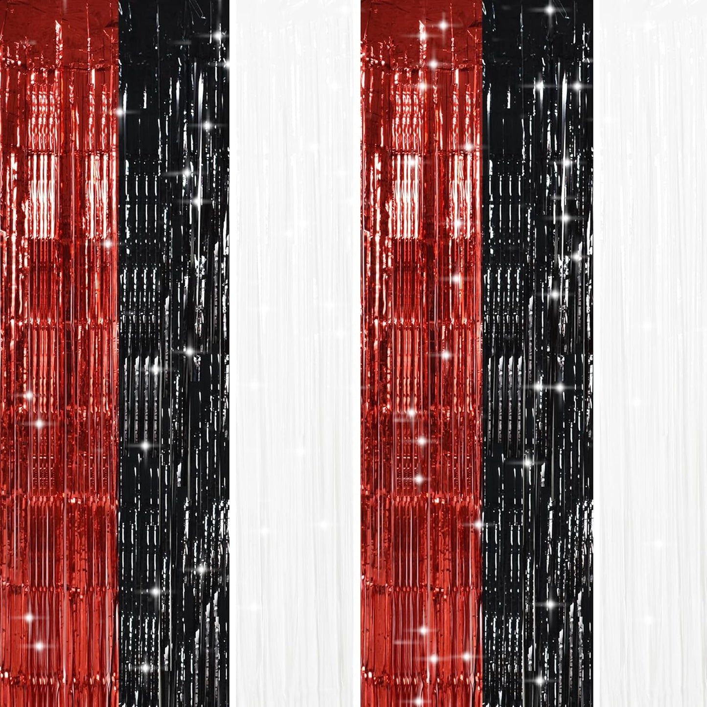 TONIFUL Black Red White Door Streamers,Black Red and White Photo Booth Backdrop Metallic Streamers Foil Fringe Curtain for Birthday,New Year,Graduation,Grad,Baby Shower Party Streamers Decoration