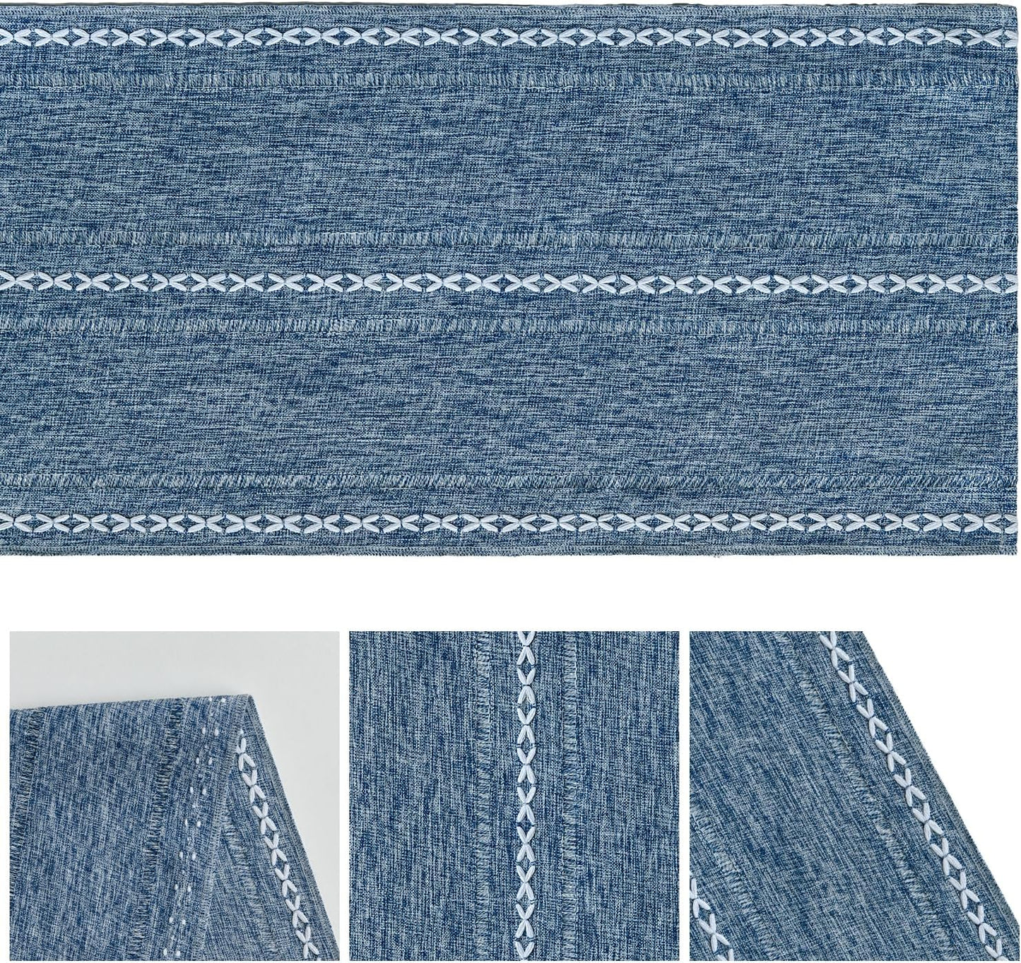 Artoid Mode Blue Rustic Cotton Linen Table Runner, Seasonal Embroidered Hollow Kitchen Dining Table Decoration for Home Party Decor 13x60 Inch