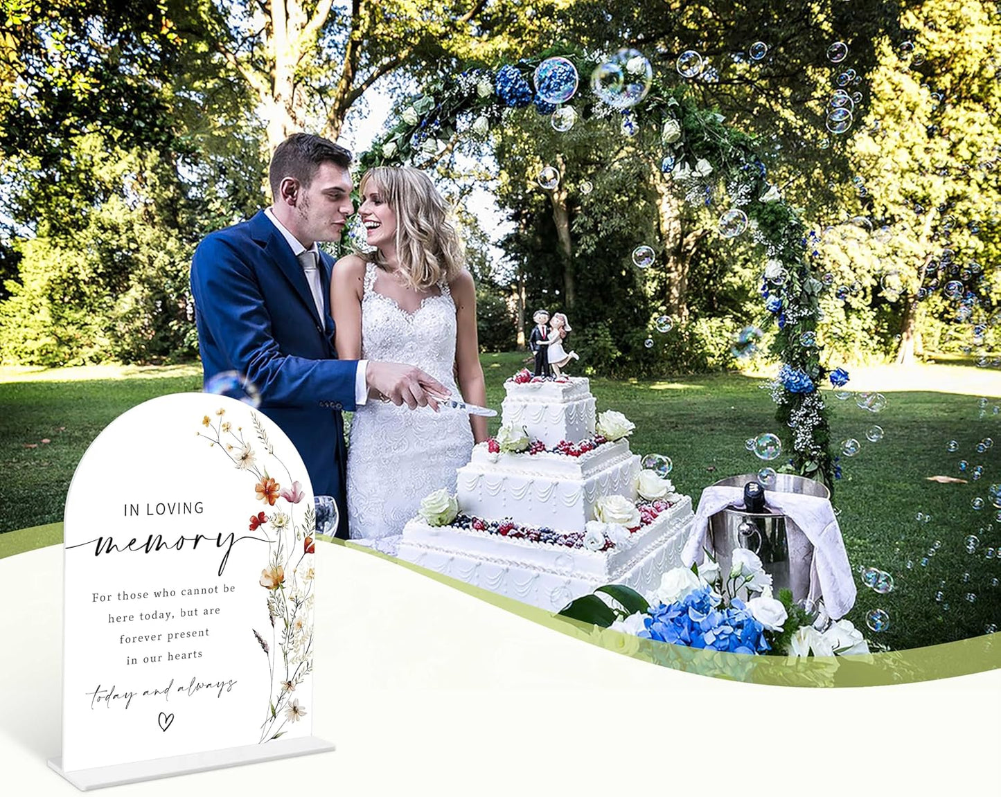 Boho Floral In Loving Memory Sign, 6 x 8 Inch White Arch Acrylic Wedding Sign with Holder, Wedding Sign for Ceremony and Reception, Wedding Decoration, Wedding Supplies - BX04