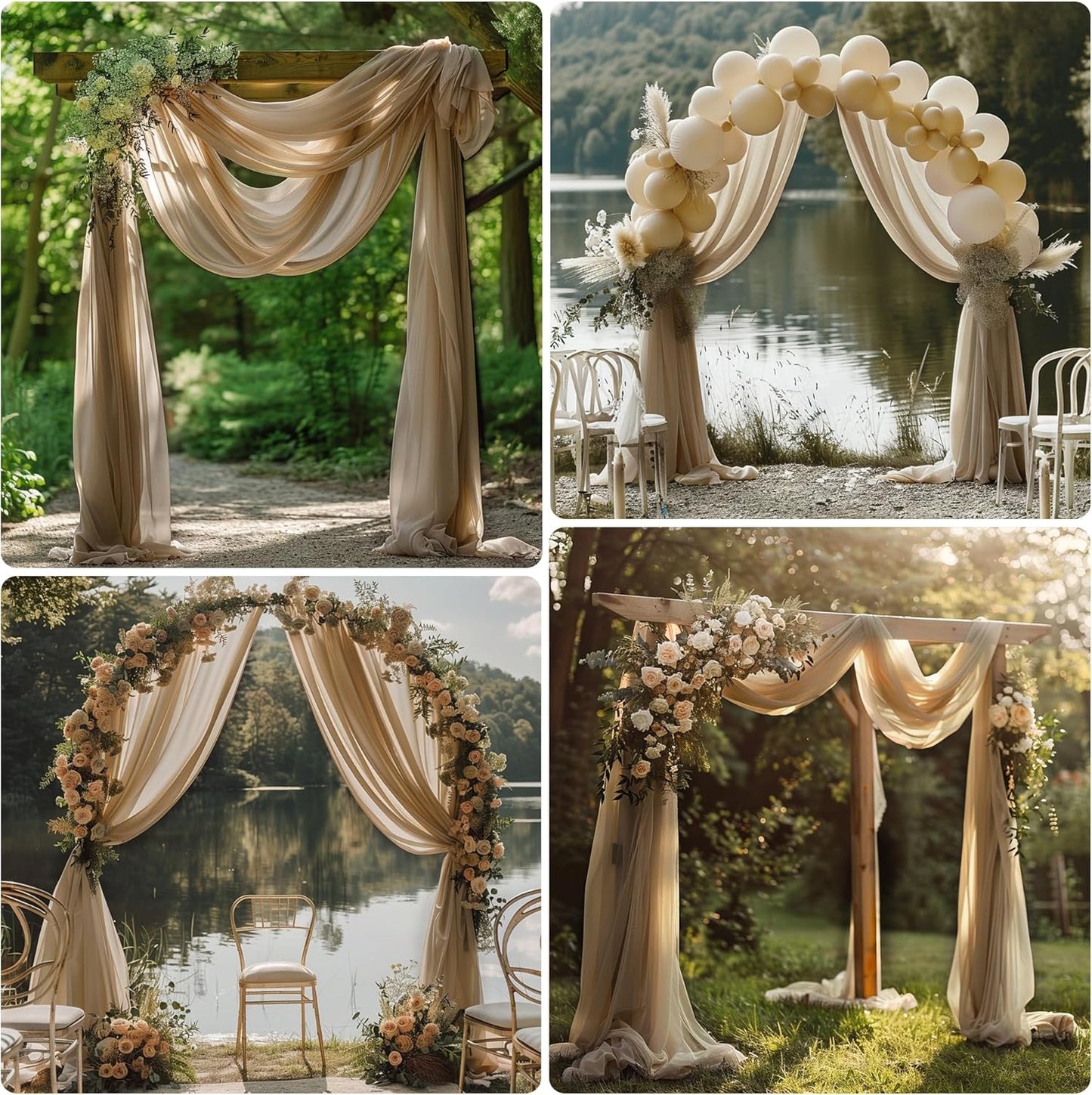 Wedding Arch Draping Fabric 4 Panels 28.7" x 20FT Nude Sheer Chiffon Backdrop Drapes for Wedding Ceremony Birthday Party Bridal Shower Outdoor Decoration