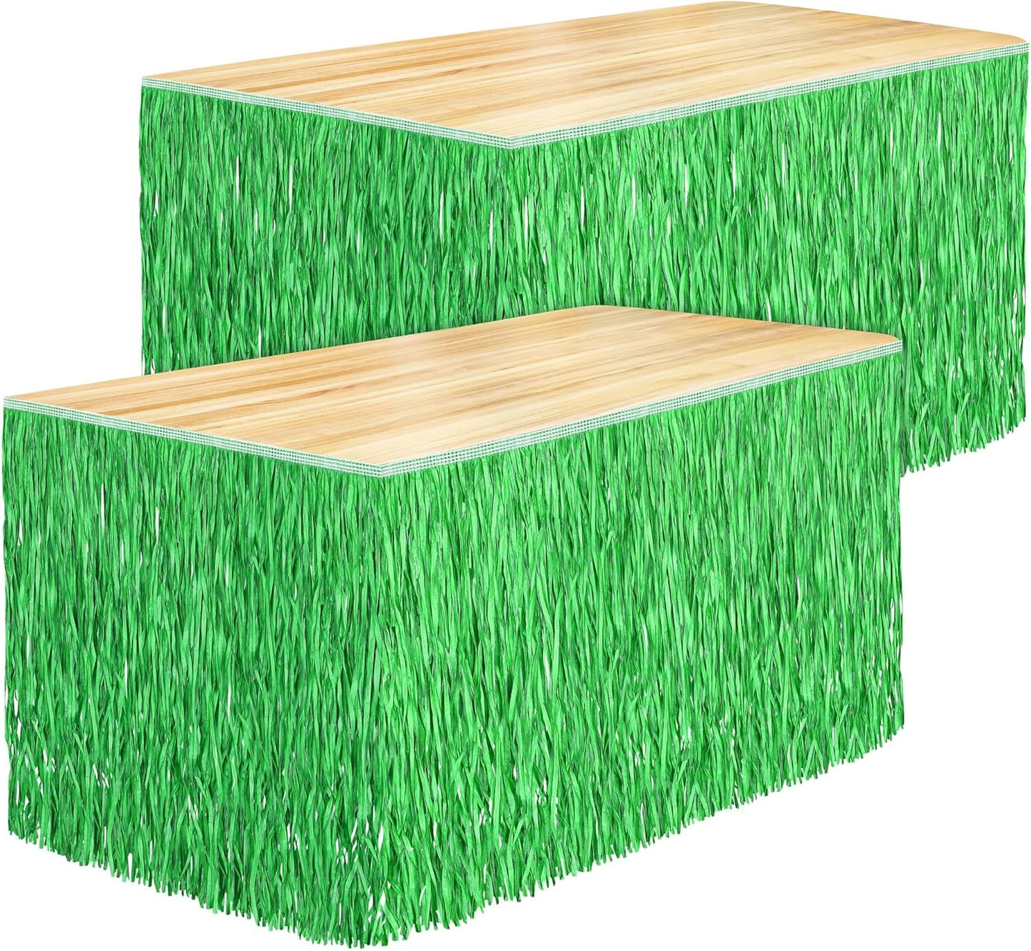 Fovths 2 Packs Luau Grass Table Skirt Paper Fringe Straw Grass Skirt 108 x 30 Inch Hibiscus Hawaiian Table Skirts Rectangle Tropical Luau Party Decorations for Hawaiian Luau Decorations