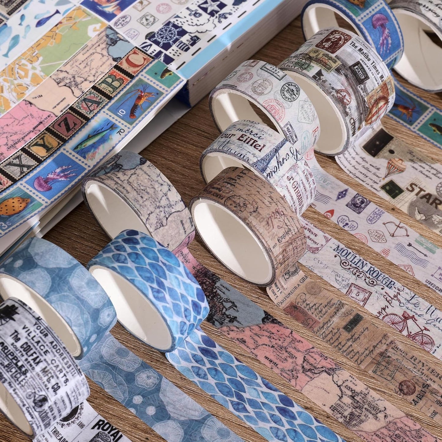 38 Rolls Vintage Washi Tape Set, Vintage Travel Stamp Map Scenery Art Letter Writable Decorative Tapes for Scrapbooking , Junk Journal Supplies, Bullet Journaling 5-25mm Wide 9.84ft long/Roll