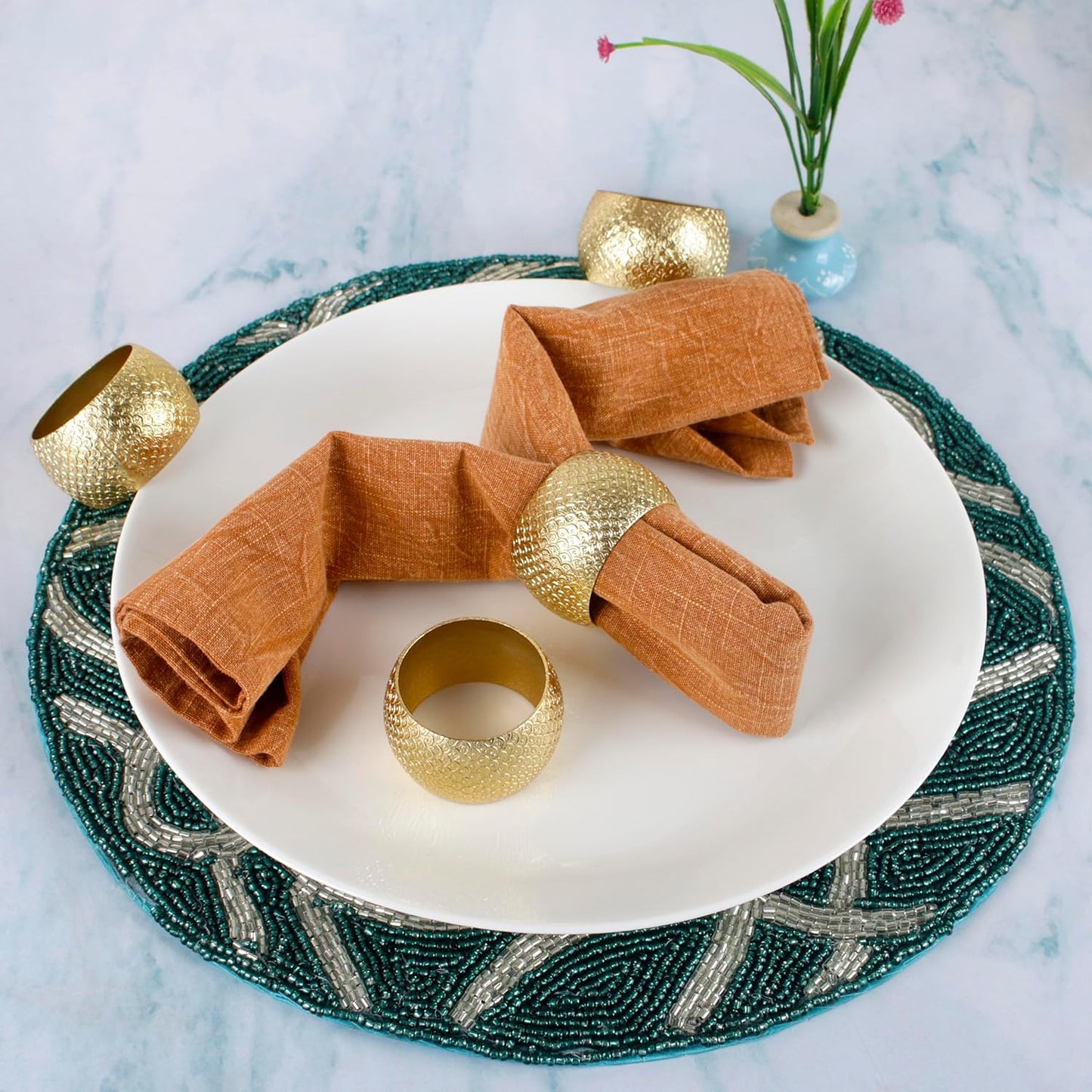 Gold Napkin Rings Set of 12 - Metal Heavy Duty Serviette Holders | Perfect for Dining Table, Weddings, Thanksgiving, Christmas & Everyday Use | Metallic Adornment for Table Setting- ALPHA Living HOME