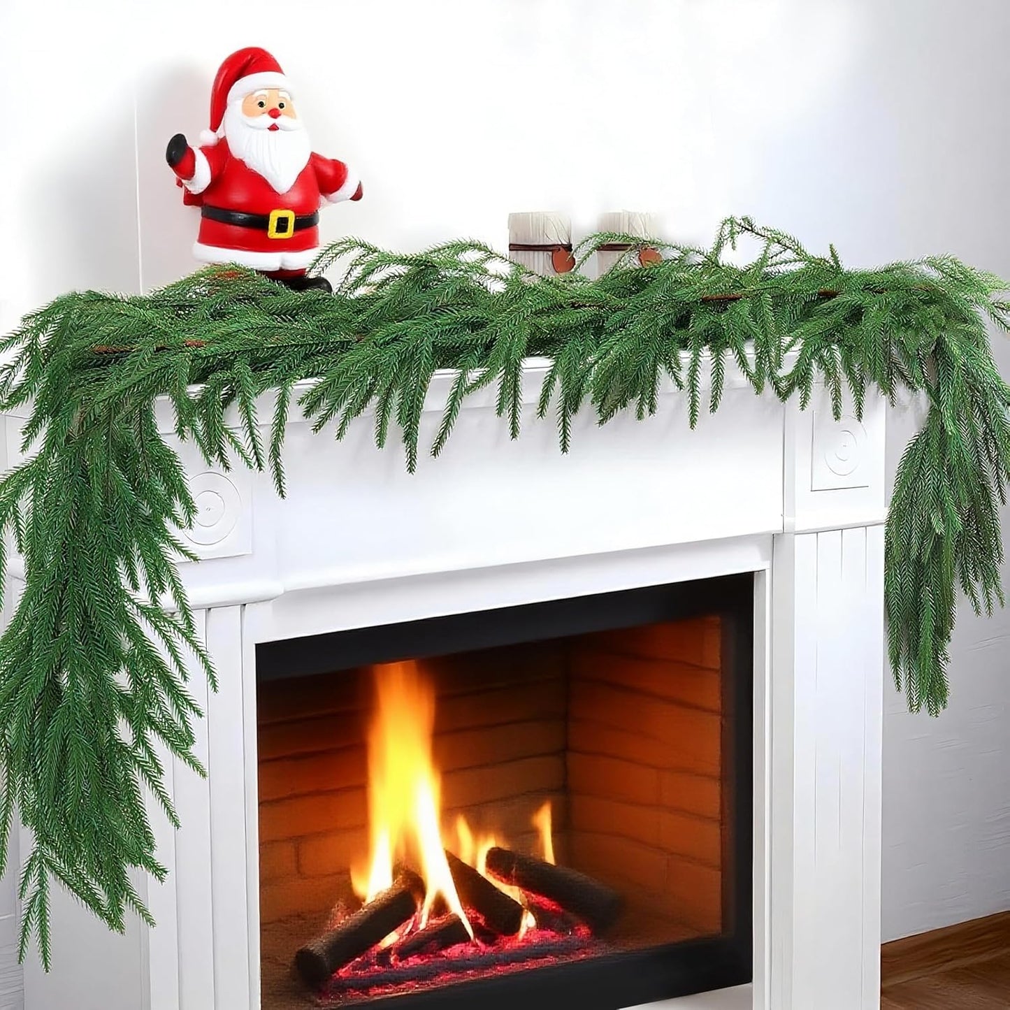 2 Pack 6FT Real Touch Norfolk Pine Garland – Artificial Evergreen Greenery Christmas Decoration for Mantel, Staircase, Table, Indoor Outdoor Rustic Farmhouse Winter Holiday Decor