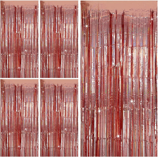 Tinsel Curtain Party Backdrop Rose Gold Birthday Decorations 5 Packs Glitter Foil Fringe Curtain Party Decor Streamers Photo Booth for Birthday Christmas Wedding Halloween Graduation Decorations