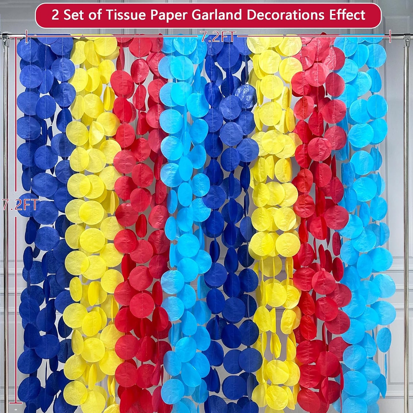 205Ft Red Blue Yellow Party Decorations Big Polka Dot Tissue Paper Backdrop Streamer Colorful Circle Dots Hanging Garland for Carnival Circus Clown Fiesta Festivals Birthday Baby Shower Party Supplies
