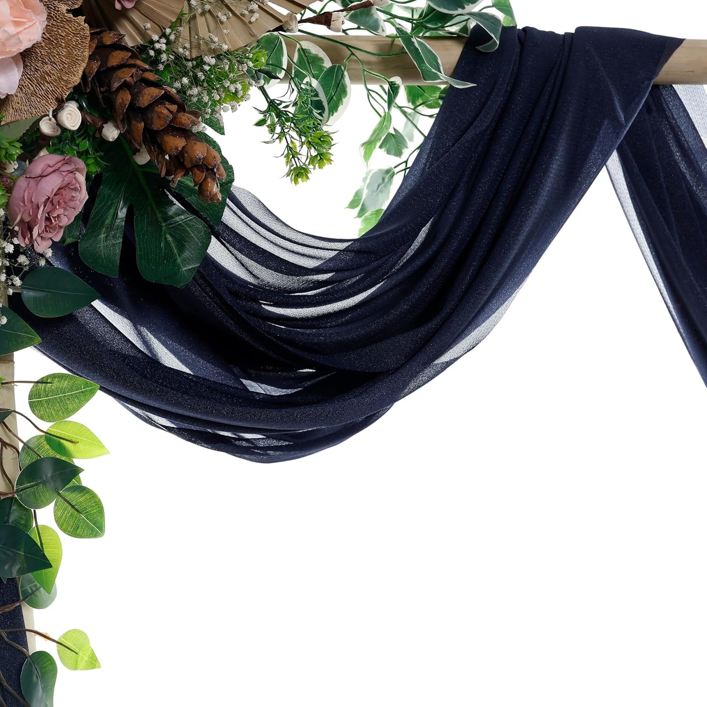VDS Pack of 2 Panel (30 Inch X 30 Feet) Wedding Arch Draping Fabric Sheer Chiffon Fabric Drapery for Wedding Ceremony Reception Swag Backdrop Canopy Chuppah ARBO Altars Decoration (Navy Blue)