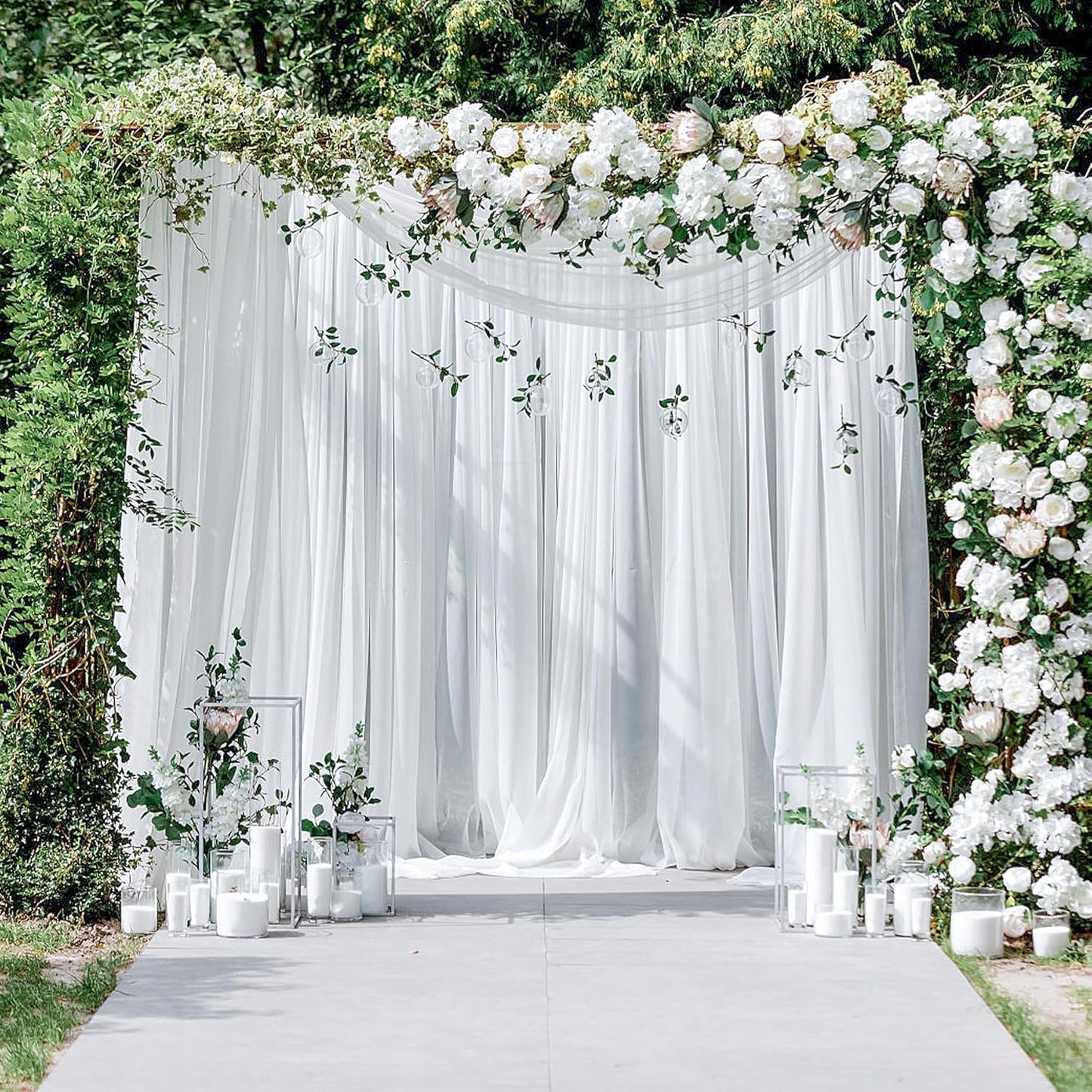 PARTISKY 10x10ft White Chiffon Sheer Backdrop Curtains (2 Panels 5x10ft Each) -Wrinkle-Free Drapes for Wedding, Birthday Party & Photography Stage Decor
