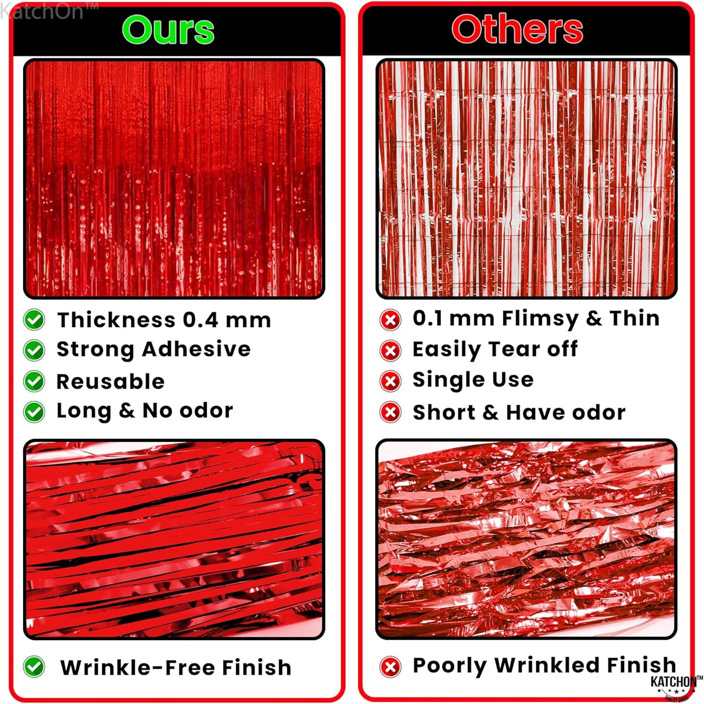 KatchOn, XtraLarge Red Streamers for Red Party Decorations - Pack of 2 | Fringe Backdrop for Anniversary, Bachelorette, Birthday Decoration | Casino, Halloween Decor