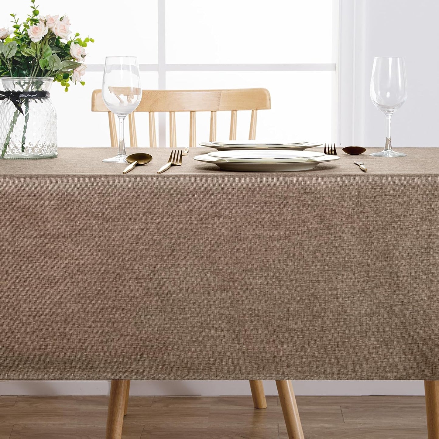 Hiasan Faux Linen Rectangle Tablecloth - Wrinkle and Stain Resistant Washable Table Cloth for Kitchen Dining Room Holiday Table Cover for Party Dinner, Khaki, 52 x 70 Inch