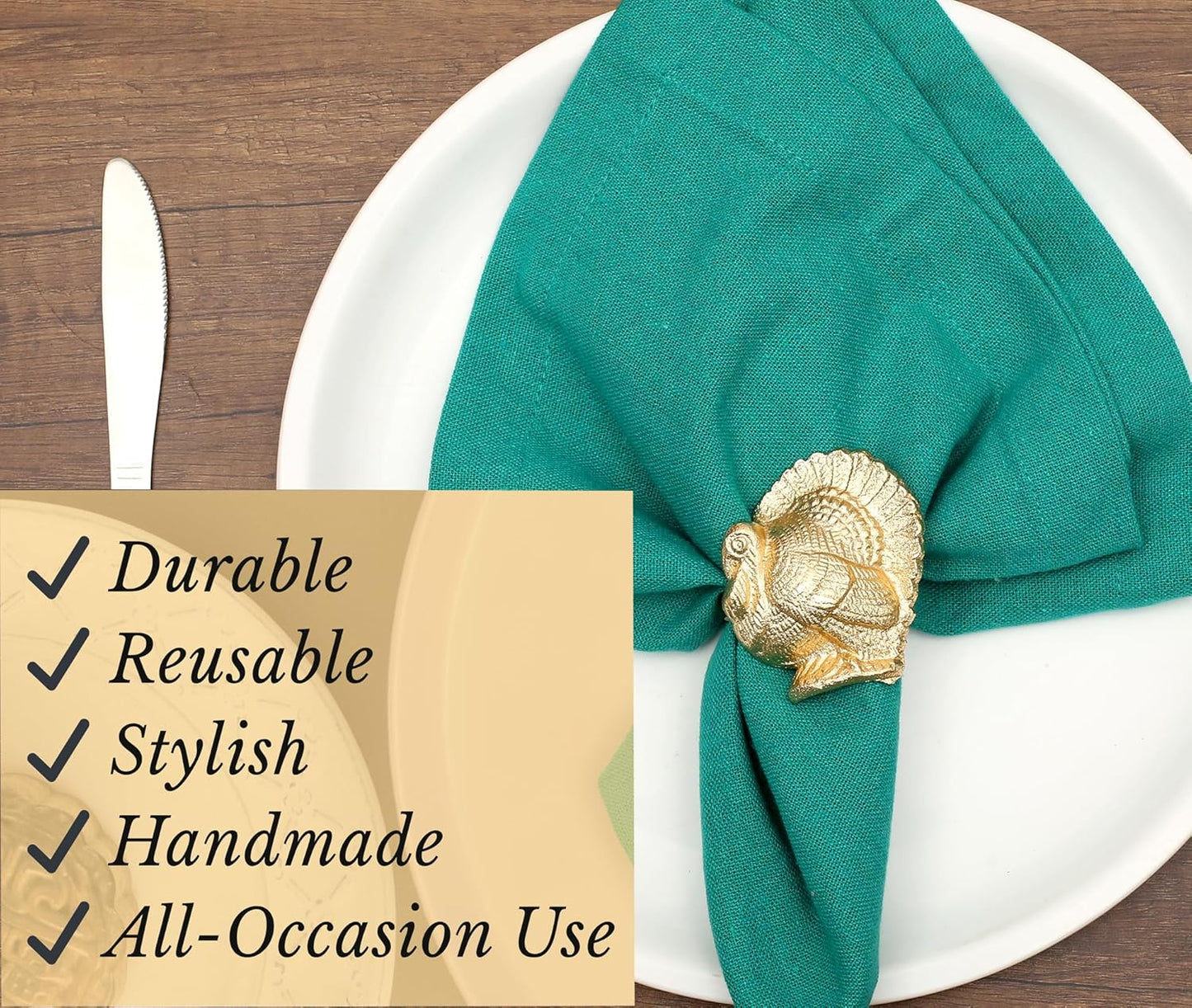 Turkey Bird Gold Napkin Rings Set of -12 for Dinner Parties, Weddings Receptions, Family Gatherings, or Everyday Use - Set Your Style with Daily Use Table Décor Accessories - ALPHA Living HOME