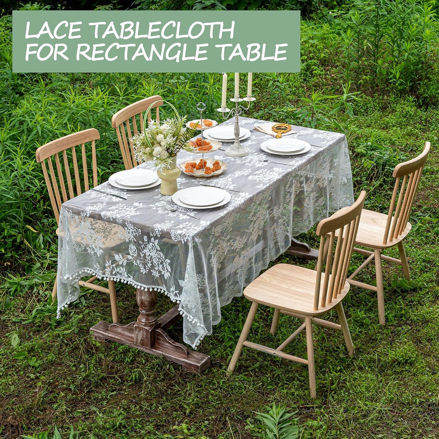 Jayla White Lace Tablecloth for Rectangular Tables, Vintage Style Wedding Table Cloths for Reception, Baby Shower, Birthday Party, Formal Dining, Dinner Parties 54 X 108 Inches