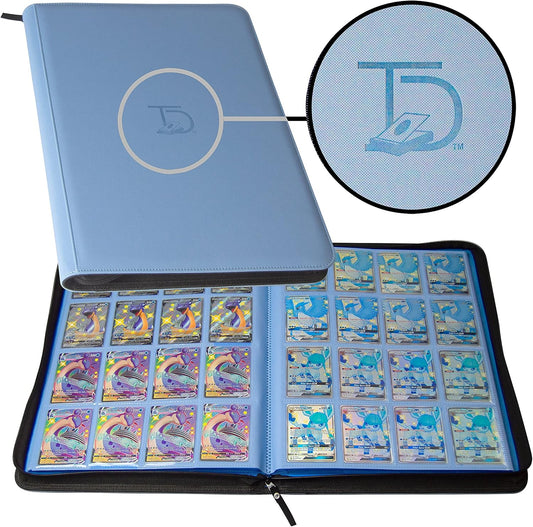 TopDeck 1000 Card Binder - TCG Portfolio - 16 Pocket Card Binder - Ringless Binder Compatible with Pokemon Cards, Yu-Gi-Oh, Magic the Gathering, and More - Side Load Sleeves - Cards Album (Blue)