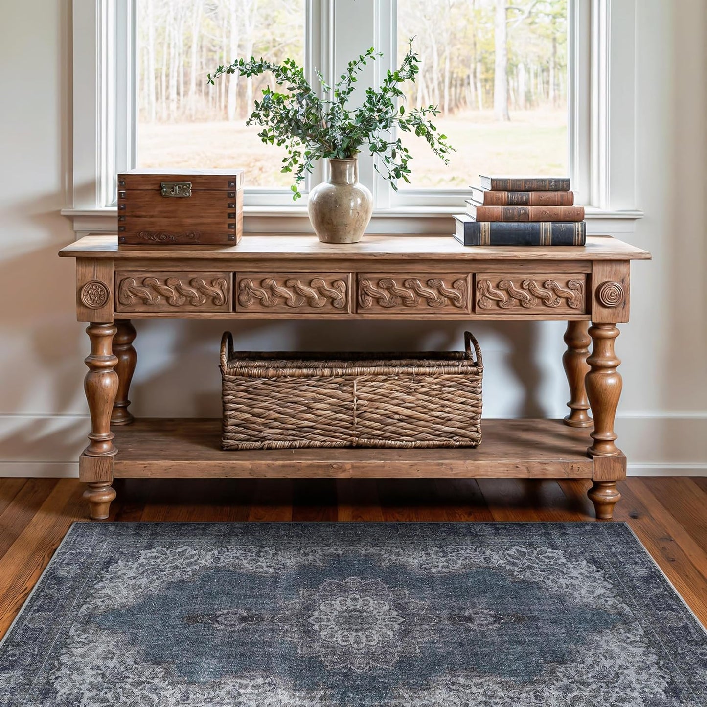 Bloom Rugs Washable Non-Slip 3' x 5' Rug - Dark Teal Traditional Medallion Area Rug for Living Room, Bedroom, Dining Room, and Kitchen - Exact Size: 3' x 5'