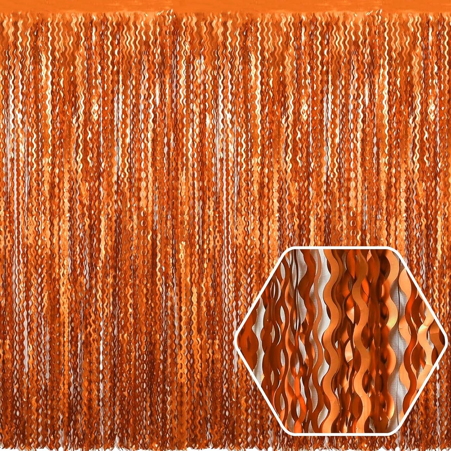 4 Pack Orange Wave Foil Fringe Curtain Backdrop, 3.28Ft x 8.2Ft Metallic Tinsel Foil Fringe Streamer Curtains for Photo Booth, Mother's Day, Easter, Birthday, Wedding Party Decoration