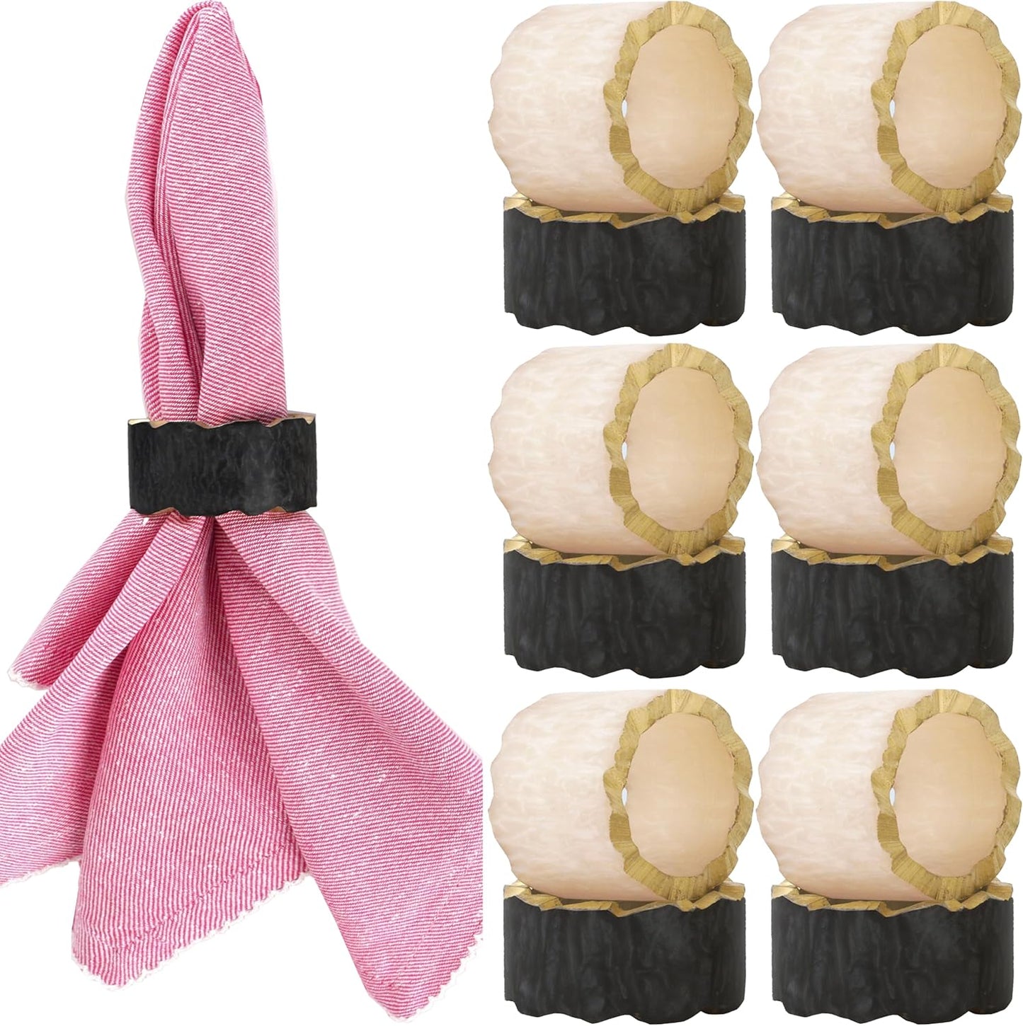 12 Pcs Rustic Epoxy Resin Napkin Rings - Napkin Holders for Parties, Dining, Family Gatherings, Weddings, Holidays, Décor, Gifting - Durable Tabletop Decor (Ivory Black) - CLEENTABLE