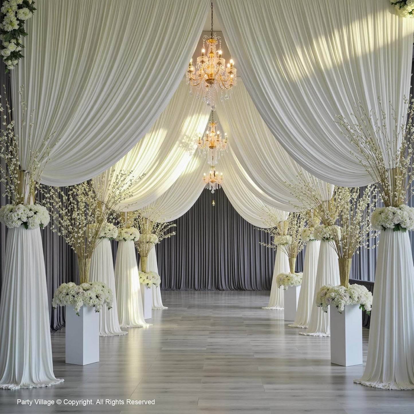 PartyVillage 20ft×15ft Ivory Backdrop Curtain for Wedding Parties, 4 Panels Wrinkle Free 15 FT Long Polyester Photo Backdrop Drapes Back Drop Cloth for Birthday Photography Background